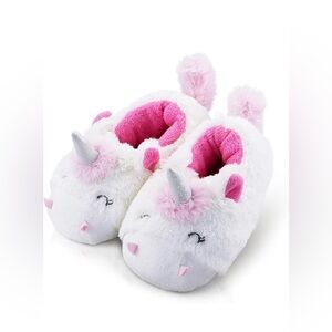 Kids Unicorn Plush Slippers - White, Pink, and Silver